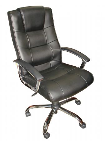 Boss B7501 Executive High Back Chair with Chrome Base and Arms (Black)
